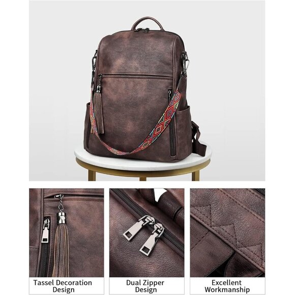 Women\'s 1 Coffee Brown Retro Style Designer Travel Backpack Purses Shoulder Bag